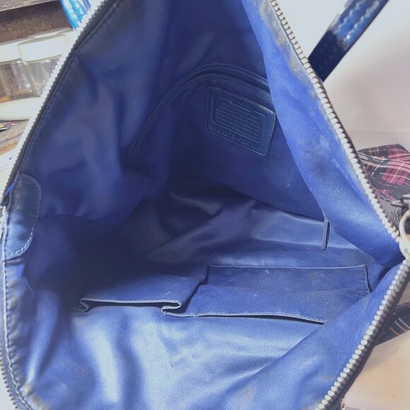 Coach Tote-Plaid-Navy Blue/Pink Mix-G1273-F20109-Large Purse-1 Zip Closure-Light - Picture 15 of 16